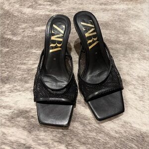 Zara Black Mesh Heeled Sandals